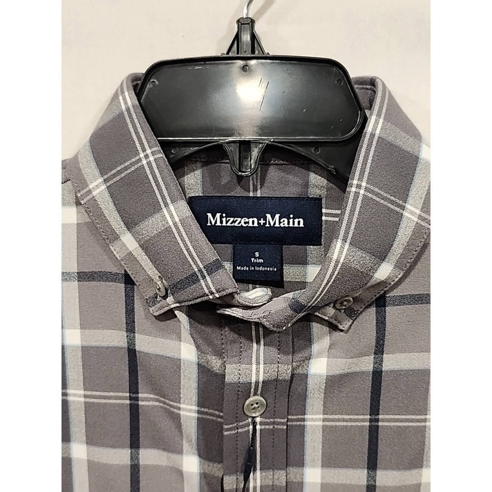 NWT Mizzen and Main Button Down Shirt Mens S, Trim Plaid‎ Pocket GRAY MSRP $148 - Picture 2 of 9